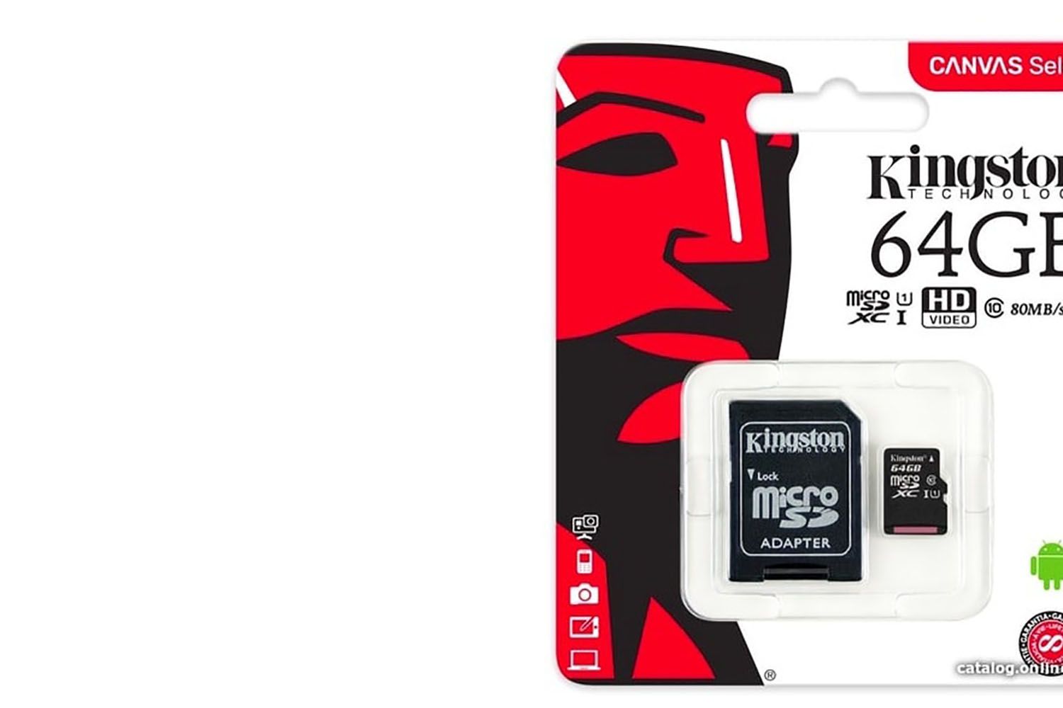 Карта памяти MicroSD 64GB Kingston Class 10 Canvas Select Plus A1 (100 Mb/s) с адаптером