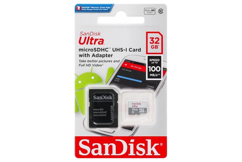 Карта памяти MicroSD 32GB SanDisk Class 10 Ultra Light UHS-I (100 Mb/s) с адаптером