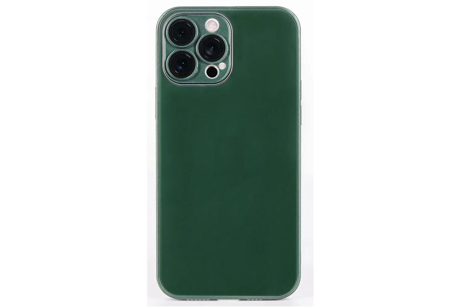Чехол стеклянный с защитой под камеру для Apple IPhone 13 Pro Silicone+Glass CASE (зеленый)