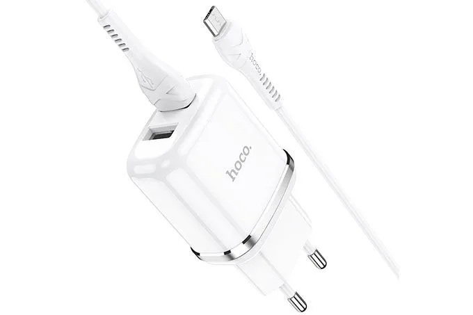 Сетевое зарядное устройство HOCO N4 Aspiring, 2 USB, 2400mA, с кабелем (черный) MicroUsb (белый)
