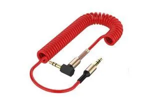AUX кабель 3.5mm прорезиненный загнутый на 90 град пружина папа-папа (красный)