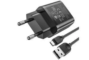 Сетевое зарядное устройство Borofone BA52A Gamble USB 2.1A с кабелем MicroUSB (черный)