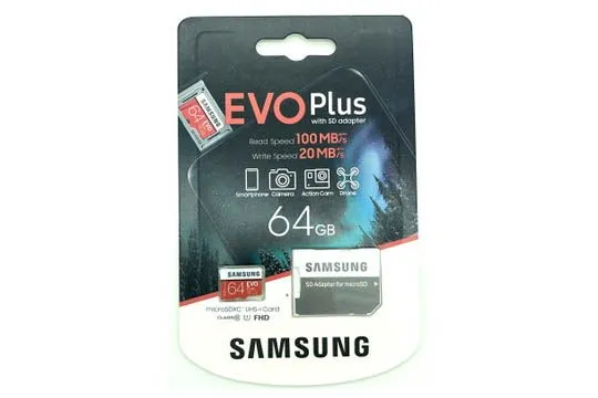 Карта памяти MicroSD 64GB Samsung Class 10 Evo Plus U1 (R/W 100/20 MB/s) с адаптером
