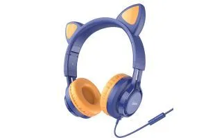 Наушники полноразмерные проводные  HOCO W36 Cat ear wireless (синий)