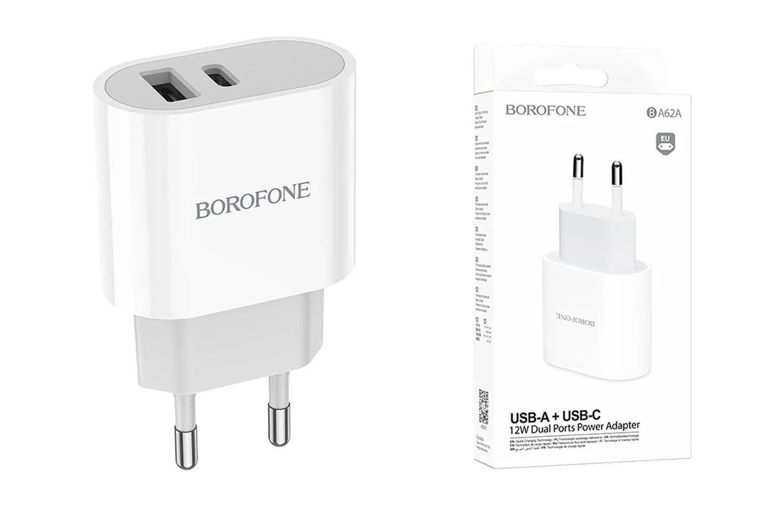 Сетевое зарядное устройство USB + USB-C BOROFONE BA62A Premium PD+ QC 3.0 (белый)