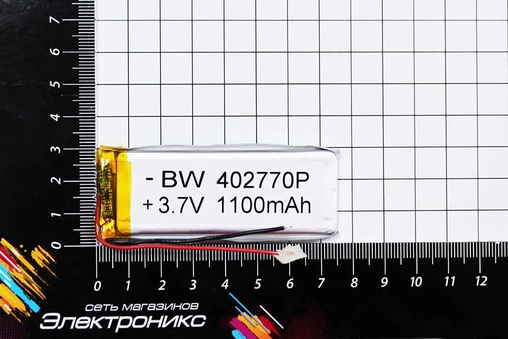 Литий-полимерный аккумулятор 412770P (70X28X3mm) 3.7V 1100mAh