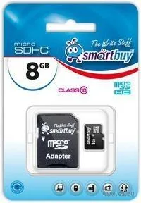 Карта памяти MicroSD 8GB SmartBuy Class 10 с адаптером