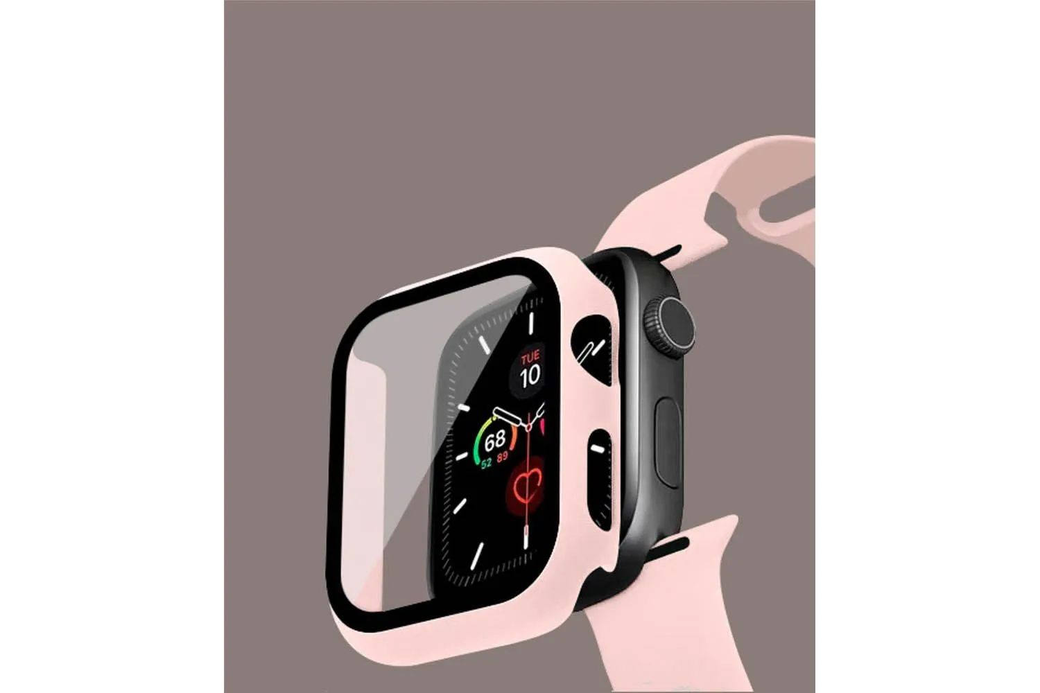 Чехол + защитное стекло + ремешок на часы Apple Watch 44mm Case / Кейс накладка 44мм (нежно-розовый)
