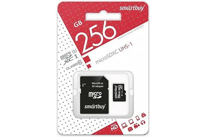 Карта памяти MicroSDXC 256GB SmartBuy Class 10 UHS-I + SD адаптер