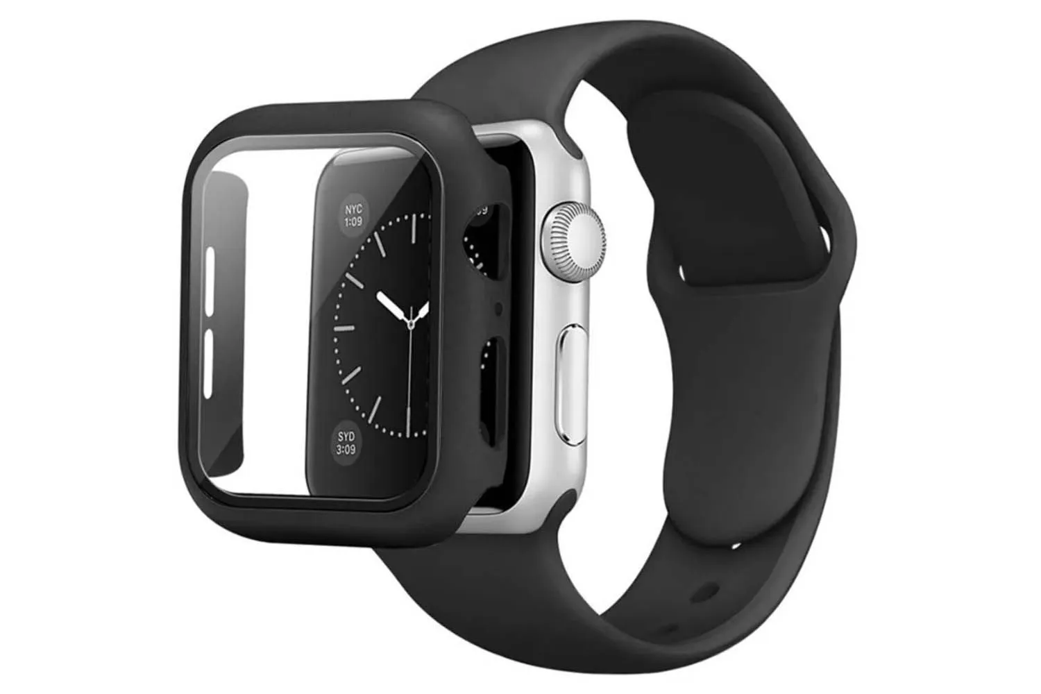 Чехол + защитное стекло + ремешок на часы Apple Watch 40mm Case / Кейс накладка 40мм (черный)
