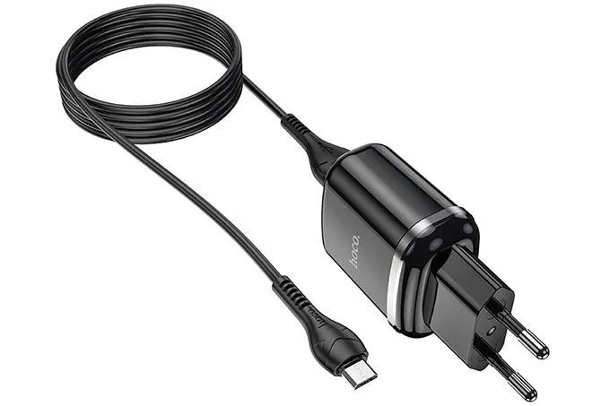 Сетевое зарядное устройство HOCO N4 Aspiring, 2 USB, 2400mA, с кабелем (черный) MicroUsb (черный)
