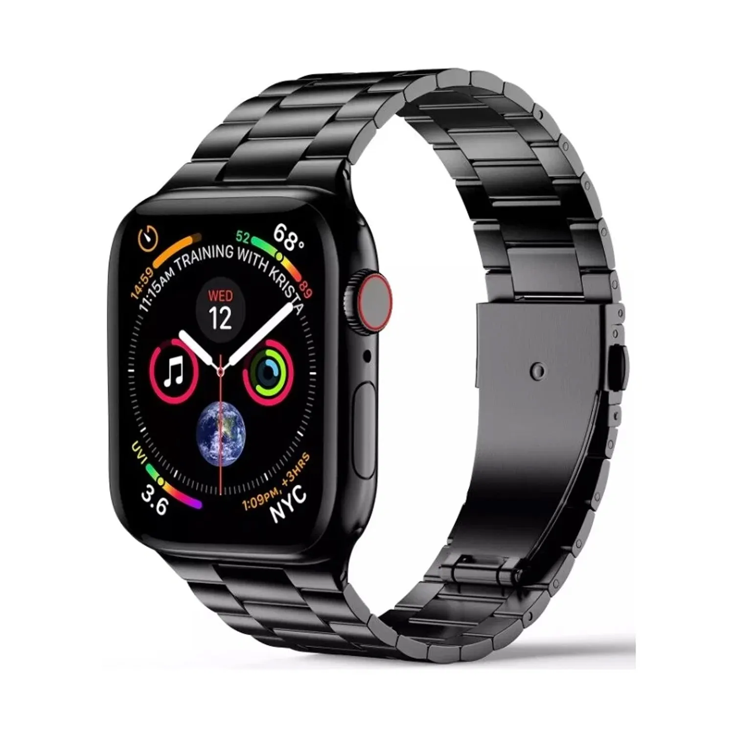 Ремешок металлический для Apple Watch Series 1-6,SE 42, 44, 45, 49mm (черный)