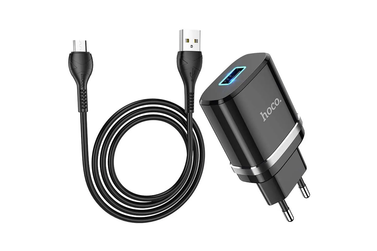 Сетевое зарядное устройство HOCO N1, 2.0 A, 1USB, кабель Micro-USB (черный)