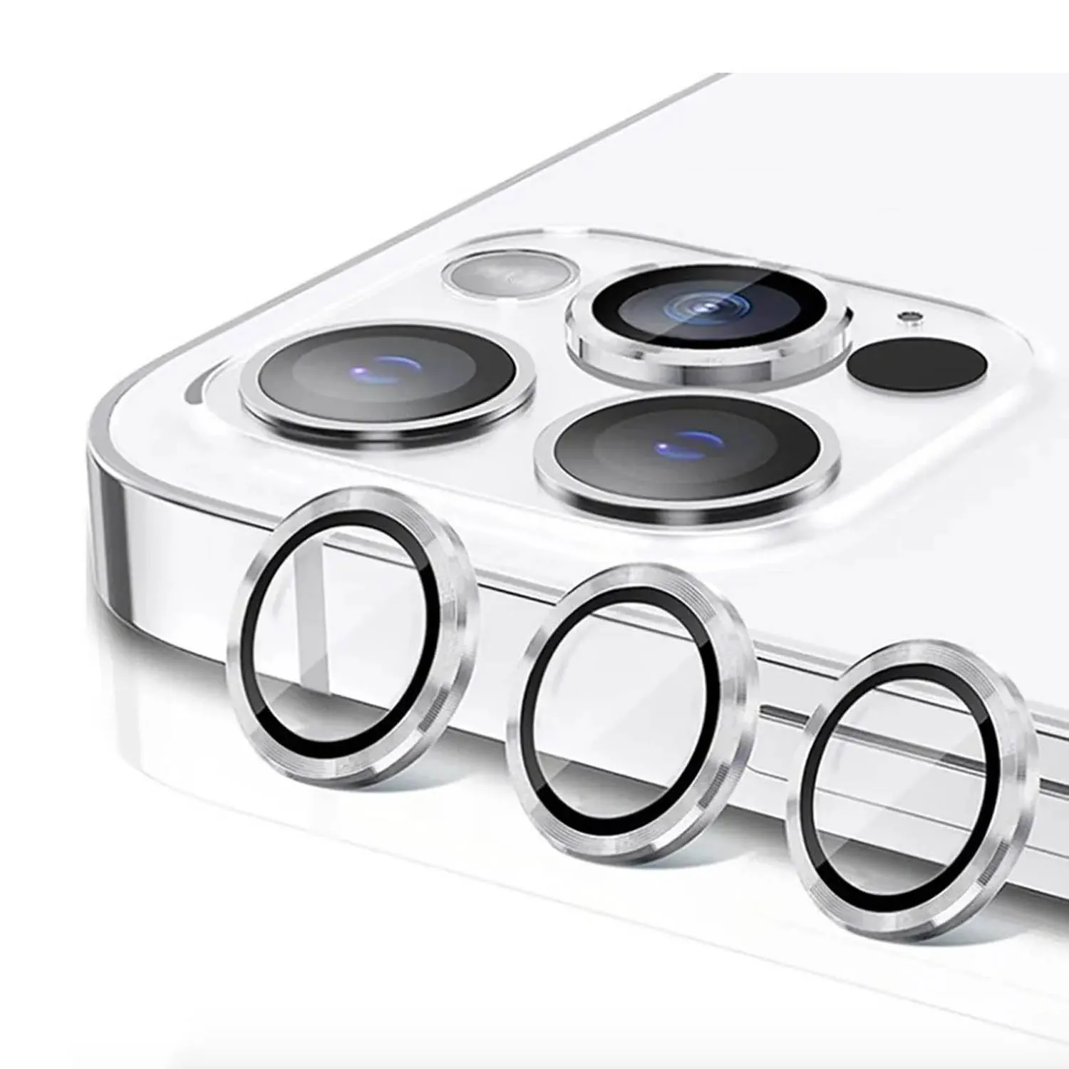 Защитные линзы для камеры Apple iPhone 15 Pro, iPhone 15 Pro Max (серебро) 