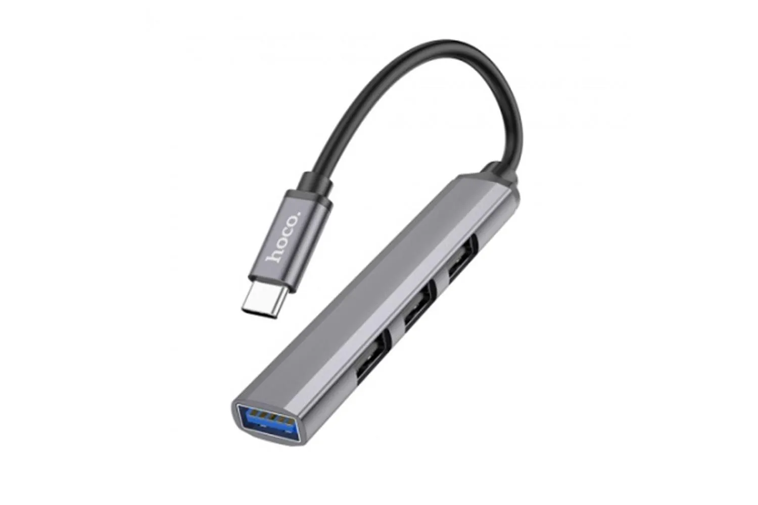 Хаб Hoco HB26, адабтер 4 в 1, Type-C  to USB3.0+USB2.0*3 (серый)