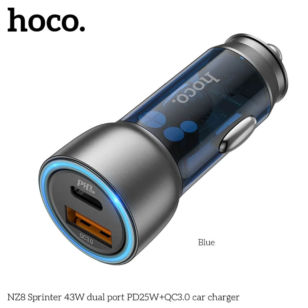 Автомобильное зарядное устройство HOCO NZ8 Sprinter, 43W, PD25W+QC3.0 (синий)