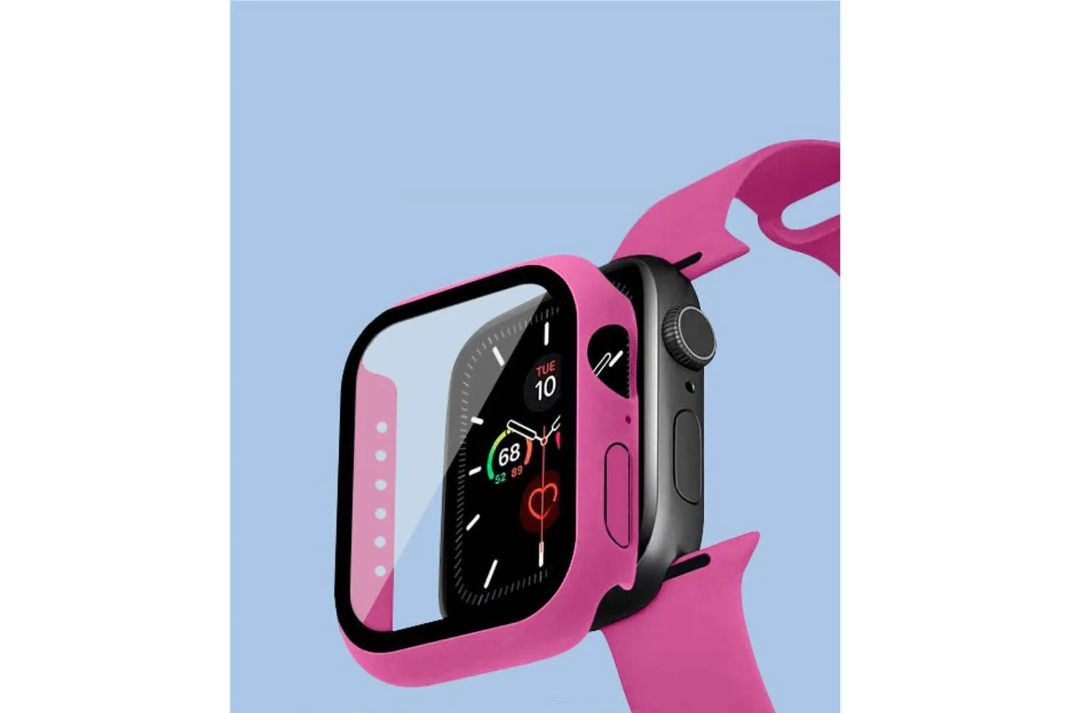 Чехол + защитное стекло + ремешок на часы Apple Watch 40mm Case / Кейс накладка 40мм (розовый)