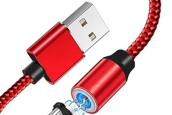 Кабель USB - MicroUSB RadboX магнитный в тканевой оплетке, 1м (красный)