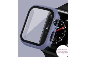 Чехол + защитное стекло + ремешок на часы Apple Watch 44mm Case / Кейс накладка 44мм (темно-сиреневы