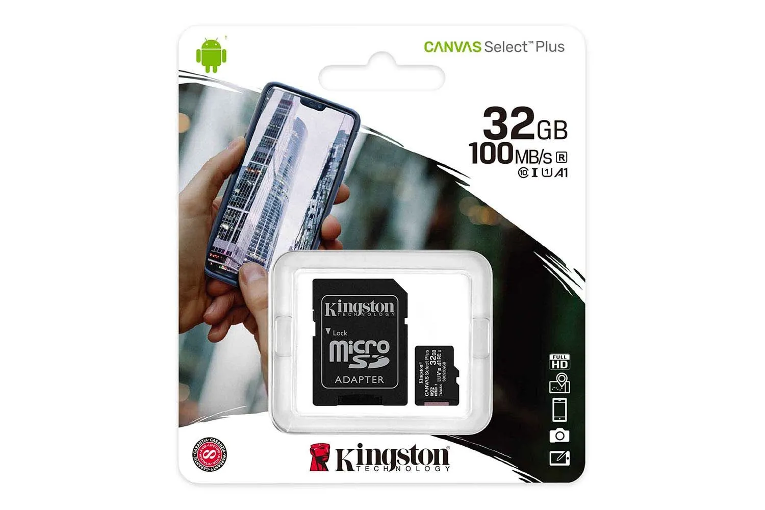 Карта памяти MicroSD 32GB Kingston Class 10 Canvas Select Plus A1 (100 Mb/s) с адаптером