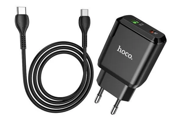 Сетевое зарядное устройство USB+USB-C HOCO N5 Favor с кабелем Type-C-Type-C, 3A (черный)