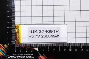 Литий-полимерный аккумулятор UK374091P (93X43X3mm)3.7V 2600mAh