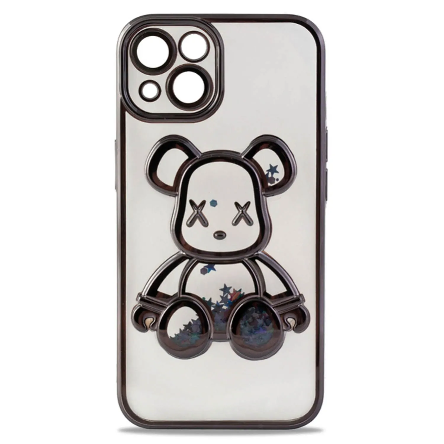 Чехол силиконовый с защитой камеры с принтом Bearbrick для Apple iPhone 14, iPhone 13 (черный)