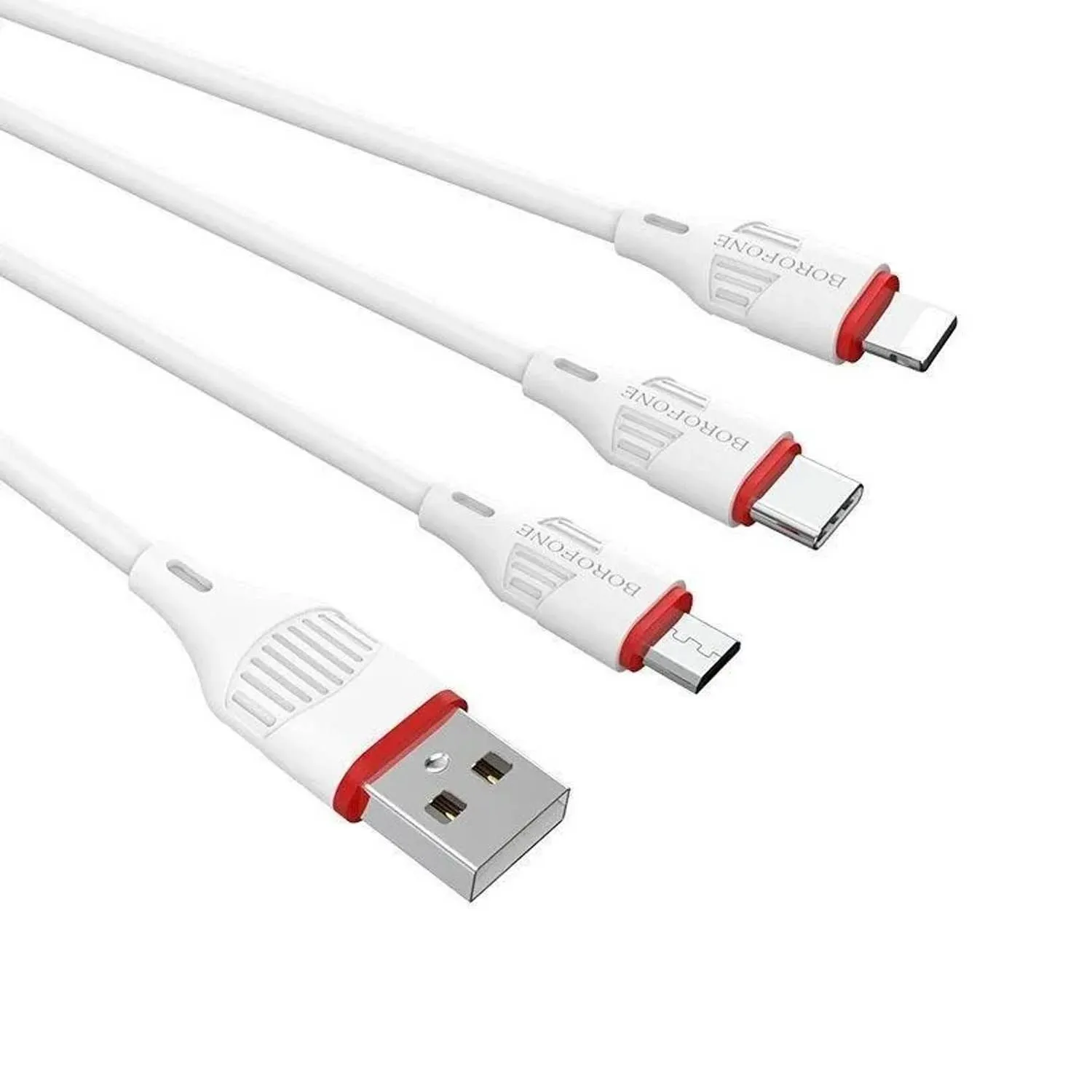 Кабель Borofone BX17 USB - micro-USB, Lightning, Type-C 3в1 (белый)