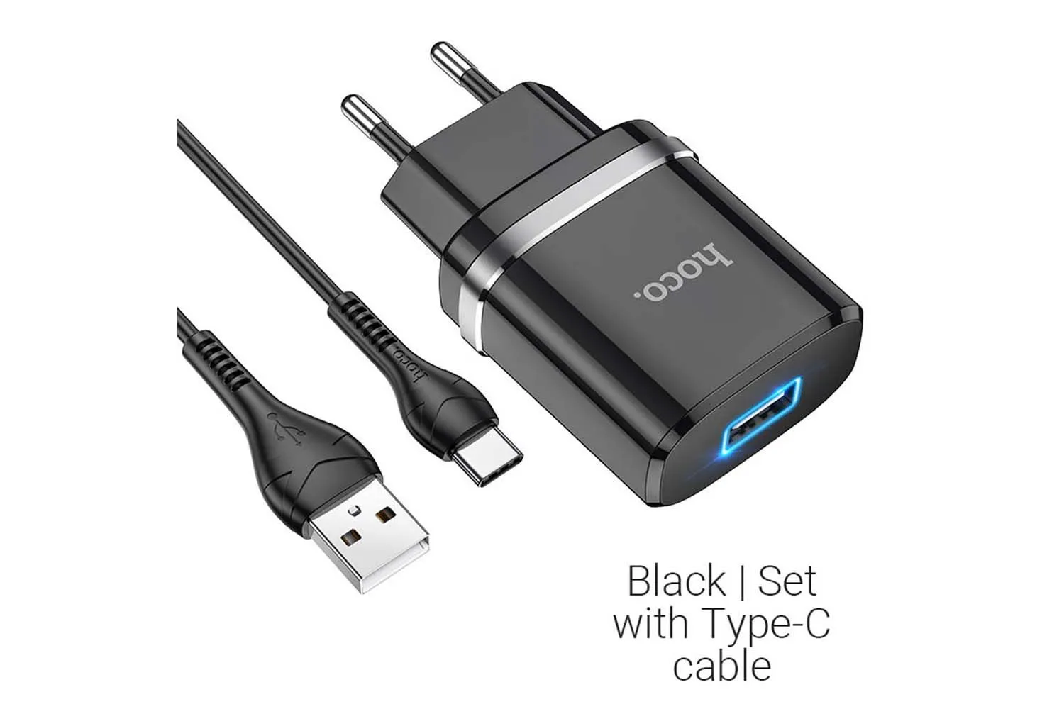Сетевое зарядное устройство HOCO N1, 2.4A, 1USB с кабелем Type-C (черный)
