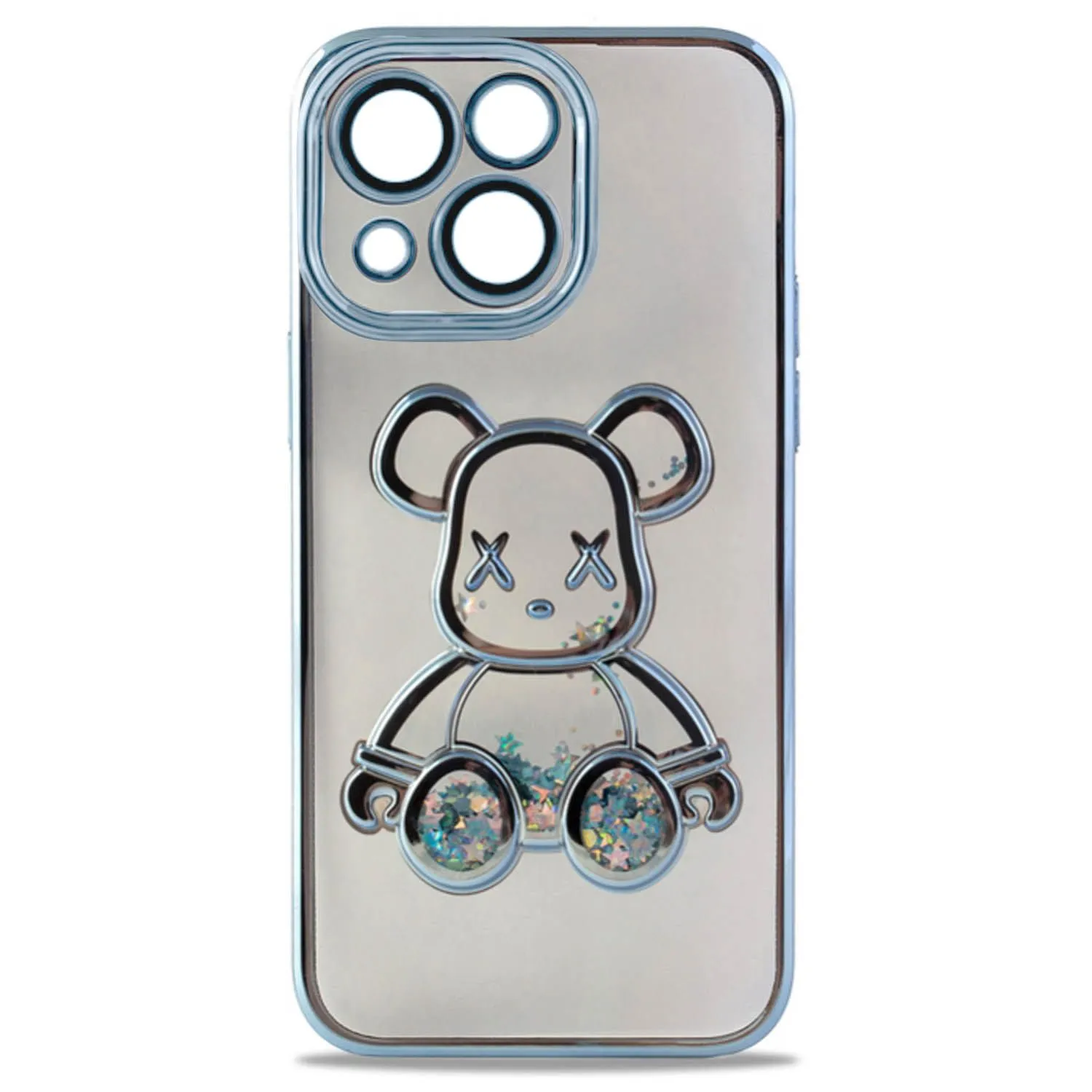 Чехол силиконовый с защитой камеры с принтом Bearbrick для Apple iPhone 14, iPhone 13 (голубой)