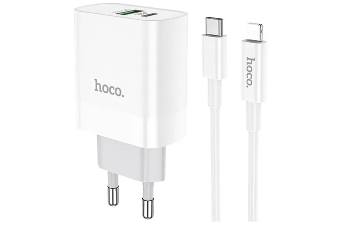 Сетевое зарядное устройство HOCO C80A Rapido PD20W QC3.0 charger с кабелем Lightning (белый)