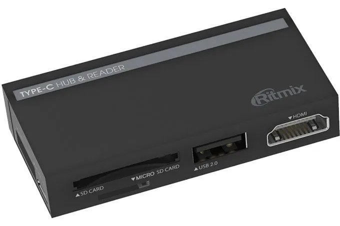 Мультиадаптер RITMIX Type-C HUB CR-4630, USB type C ? USB2.0, MicroUSB, SD, MicroSD?2, HDMI