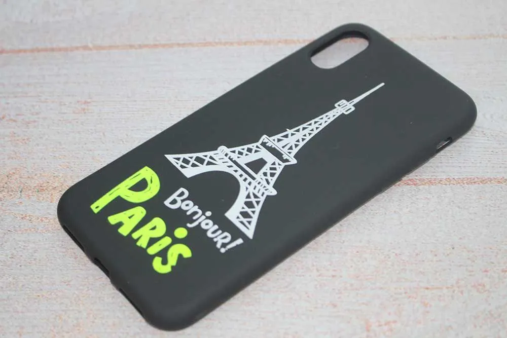 Чехол силиконовый кейс с принтом Paris 1.2mm для Apple iPhone X. Apple iPhone Xs черно-салатов