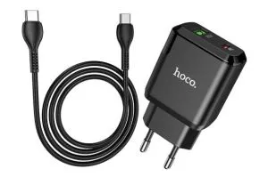 Сетевое зарядное устройство USB+USB-C HOCO N5 Favor с кабелем Type-C-Type-C, 3A (черный)