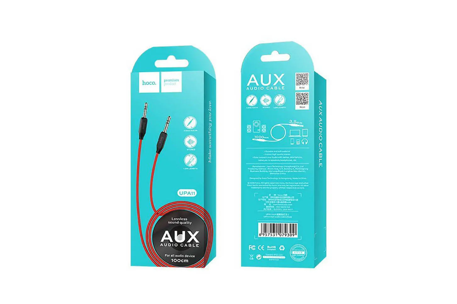 Кабель аудио HOCO UPA11 AUX audio cable 3.5mm , 1 м (красный)