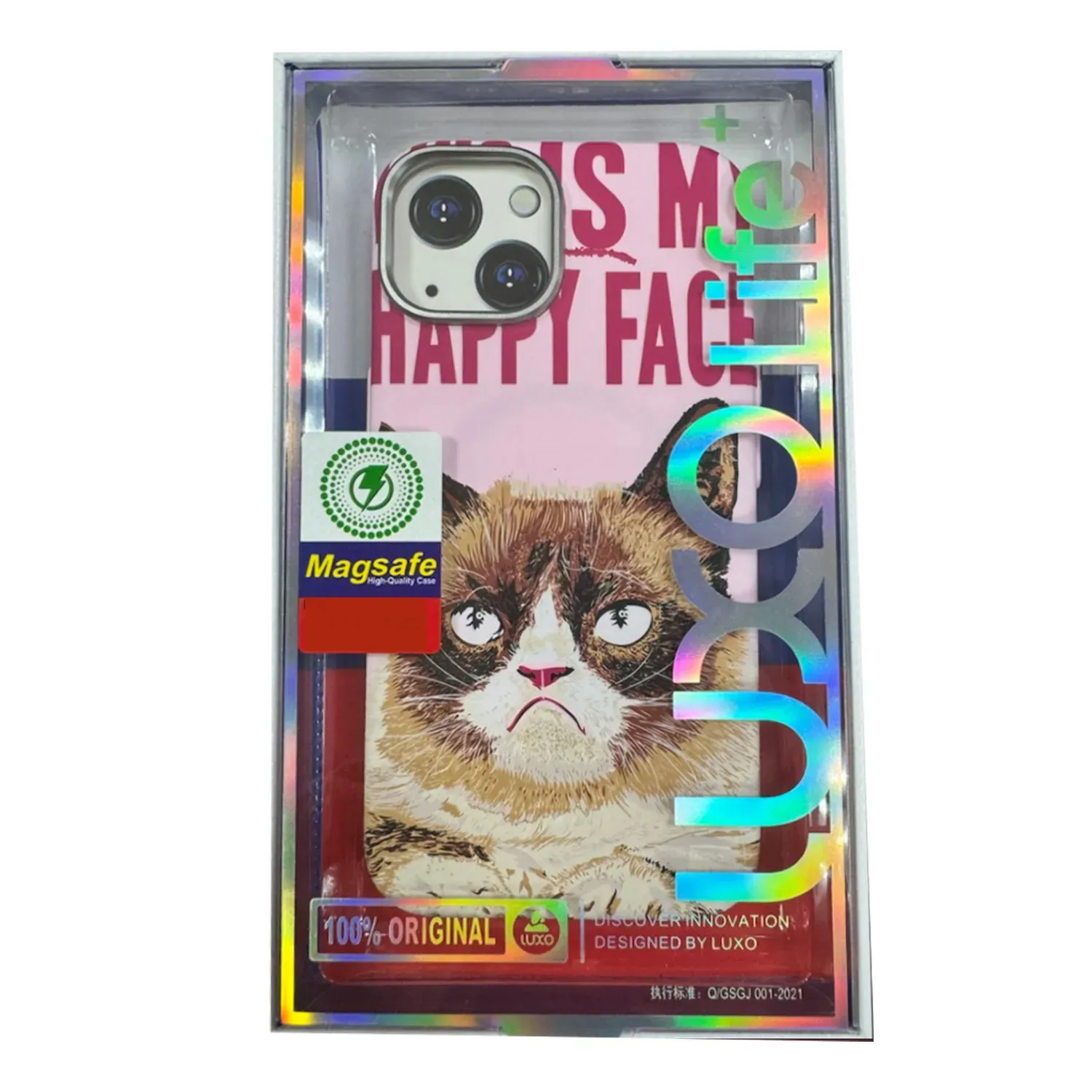 Чехол пластиковый с MagSafe с принтом кот Apple iPhone 13/14 (розовый)
