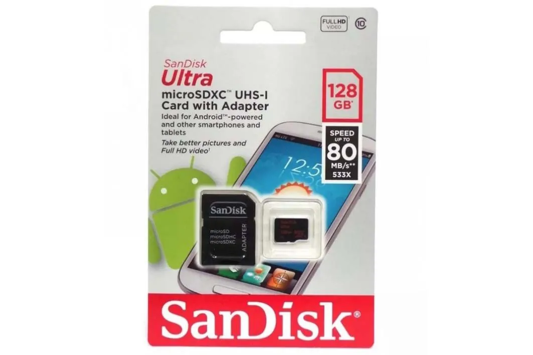 Карта памяти MicroSD 128GB SanDisk Class 10 Ultra Android UHS-I (80 Mb/s) без адаптера
