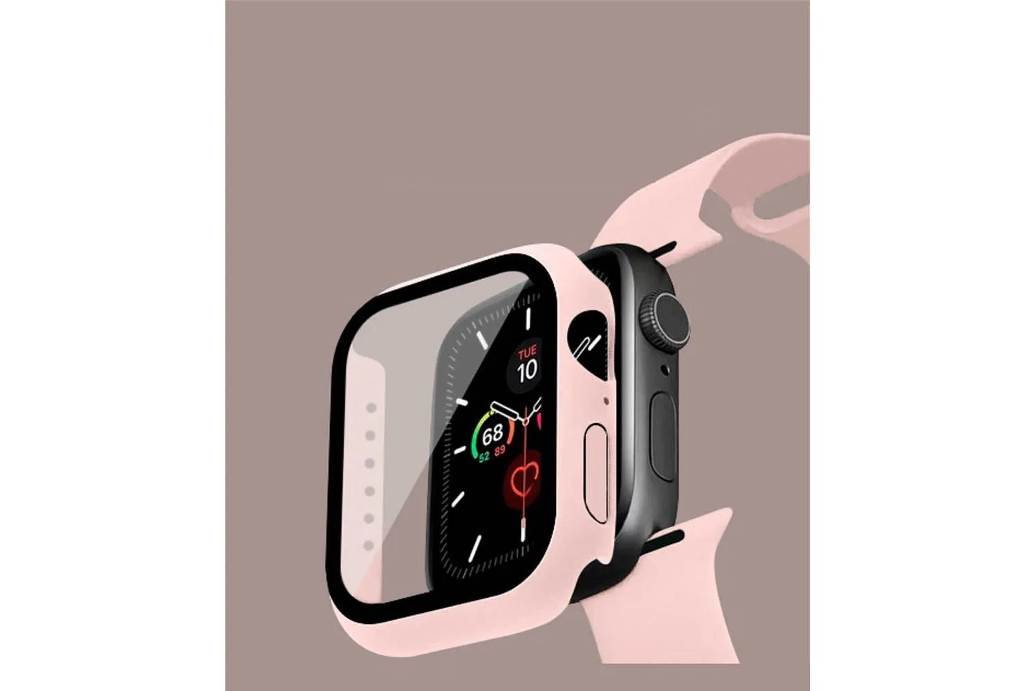 Чехол + защитное стекло + ремешок на часы Apple Watch 40mm Case / Кейс накладка 40мм (нежно-розовый)